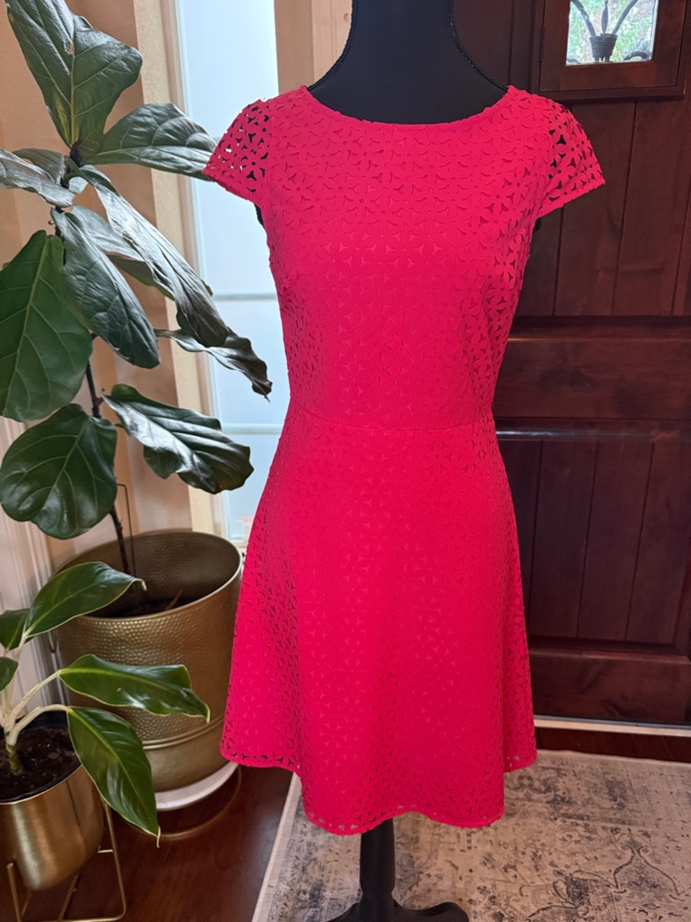 J. Crew Laser-Cut Cap-Sleeve Dress Vibrant Pink Size 00